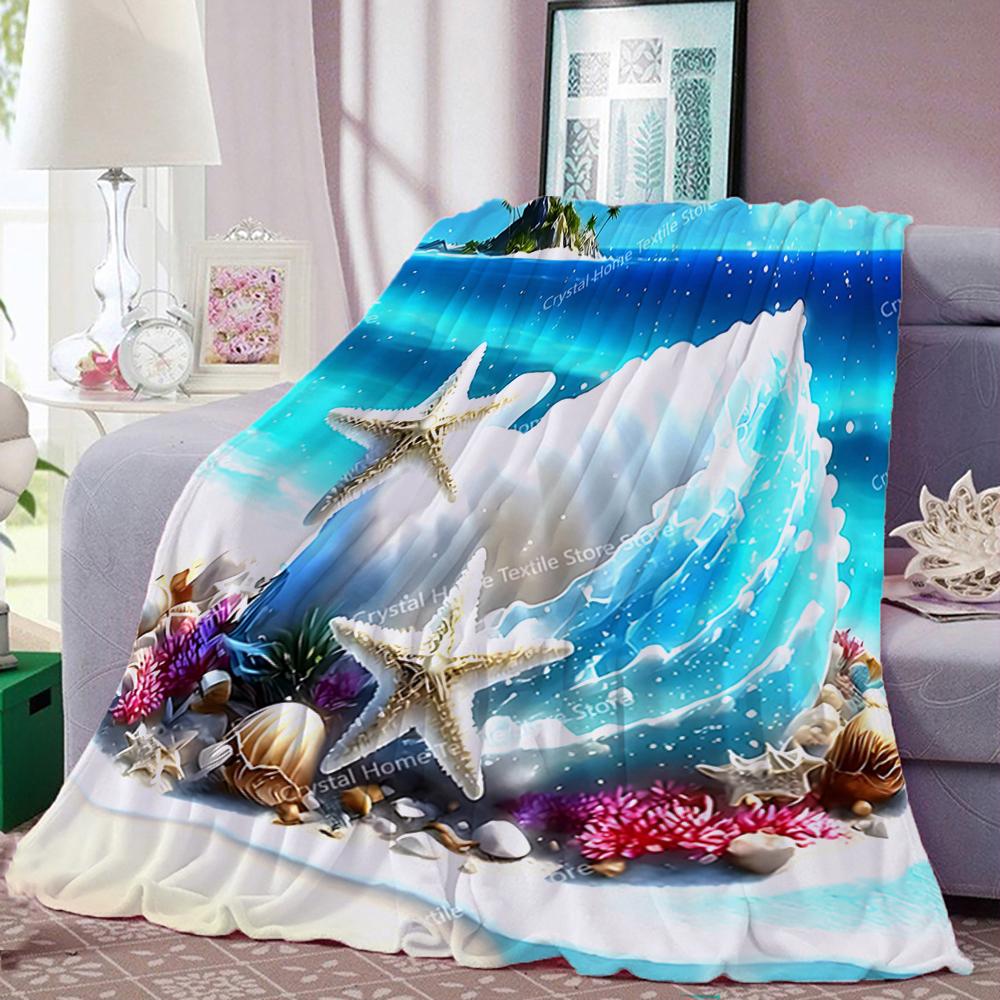 Ocean Wonders Patroon Print Flanellen Deken, Zachte Warme Plaid Deken Slaapdeken Voor Bank Sofa Kantoor Bed Kamperen Reizen Deken