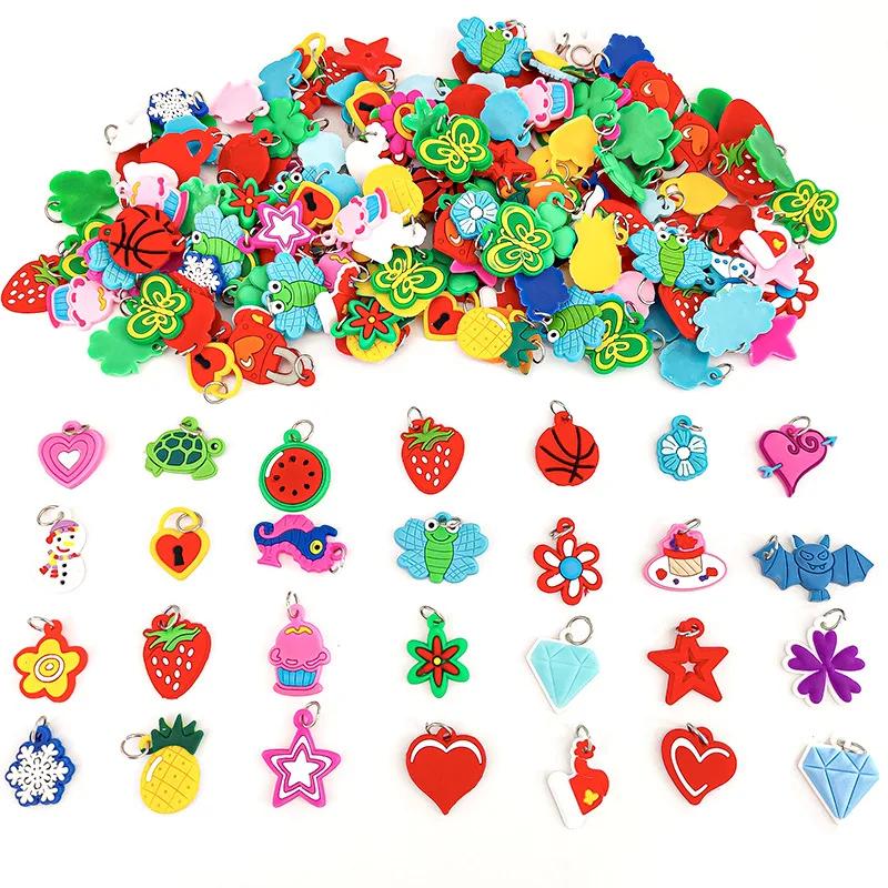 DIY Soft Glue Cartoon Colorful Animal Flower Bead Pendants Colorful Rubber Loom Band Bracelet Jewelry Making Beads Toy Beads Set