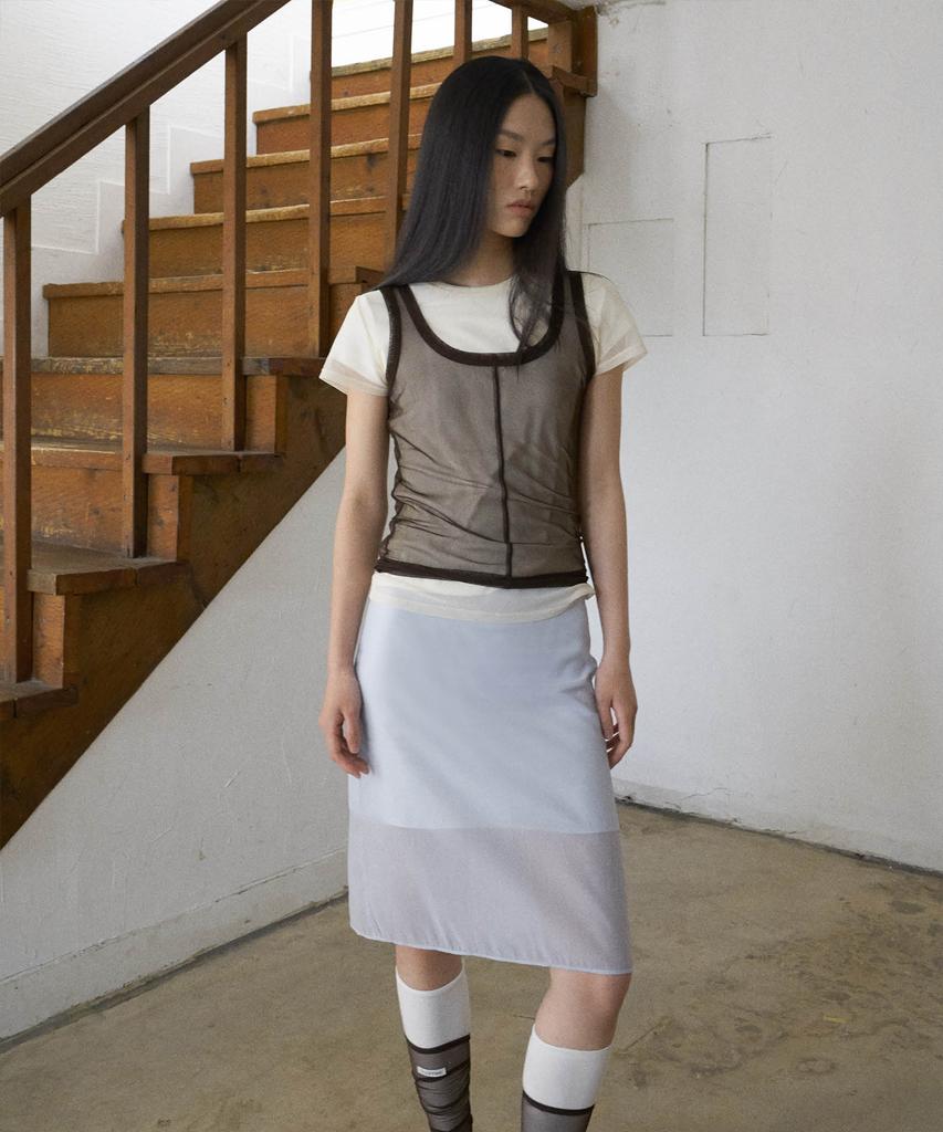 From Wear Sheer Layered Skirt Sky Blue