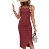 Women's Knitted Kink Vest Dress Solid Color Slim Asymmetric Hem High Waist Midi Dress Outfit