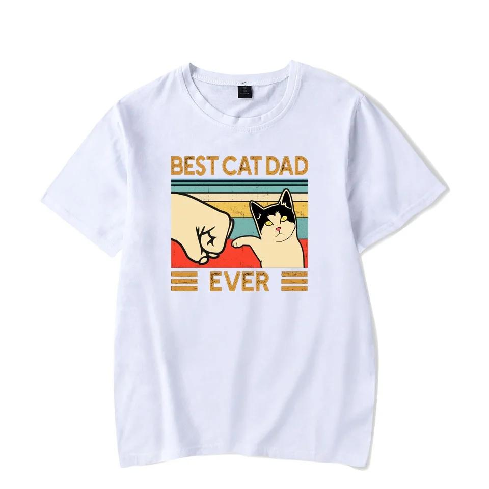 Funny Best Cat Dad Ever T-shirt Summer Short Sleeve Tees Mens Casual Cotton Shirts