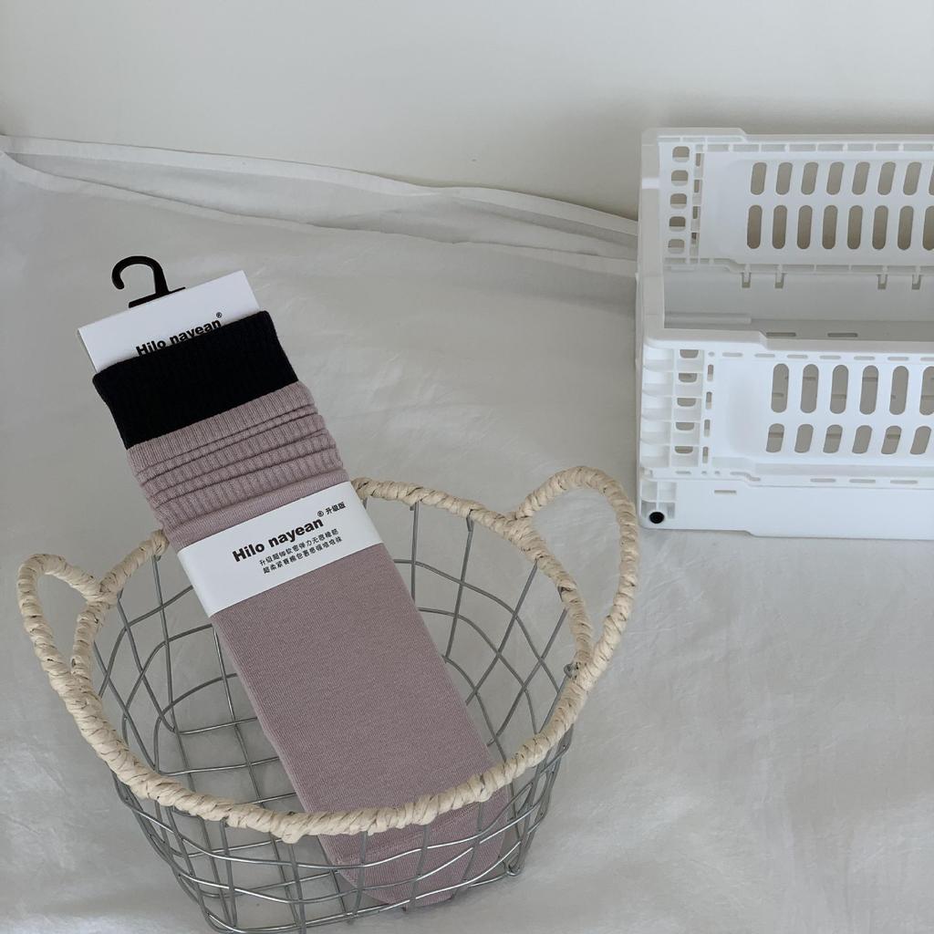 Chaussettes Côtelées Coton Essentielles Couleur Contrastée Mi-Mollet - Style Japonais Quatre Saisons pour Femmes