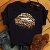 Nouveaux T-shirts pour femmes Harajuku Imprimé Lèvres Léopard T-shirt Drôle Femme Manches Courtes Hauts Noirs T-shirt Mode T-shirts pour Femmes
