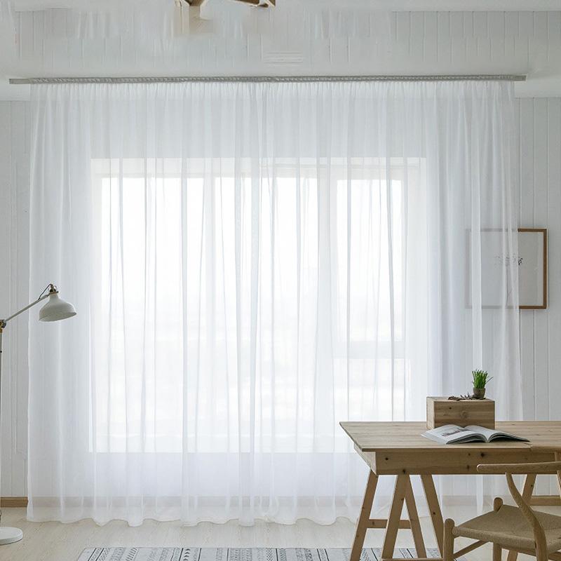 2Pcs Home Decor Voile Curtains White Window Screening Drapery Solid Sheer Window Tulle