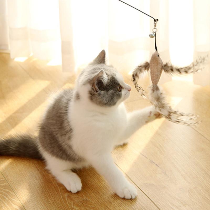Simulation Bird Interactive Cat Stick Toy Playing Teaser Wand Toy Funny Feather Bird with Bell for Kitten Pet Cat Supplies