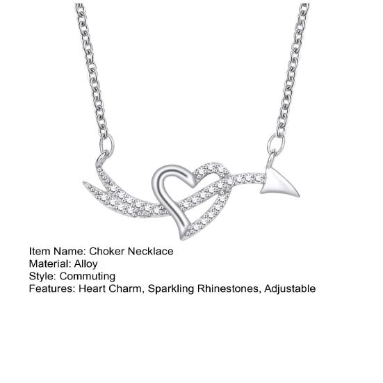 Collier Choker Yousheng Alliage Pendentif en Forme de Cœur avec Strass Scintillants Collier à Longueur Réglable Bijoux Cadeau