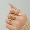 18k Gold-Plated Zirconia Inlaid Stainless Steel Open Ring Set - Modern Fashion Jewelry