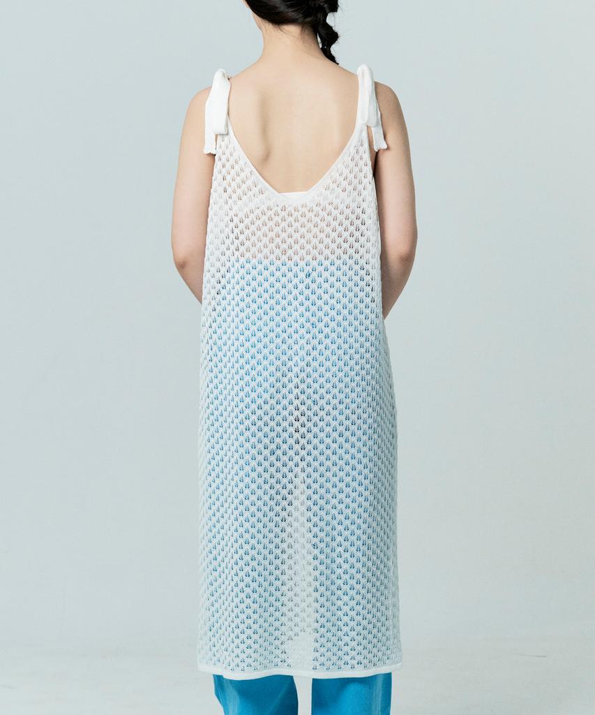 Tobaseu Knit Dress With Cutout Punching Strap Detail (White)