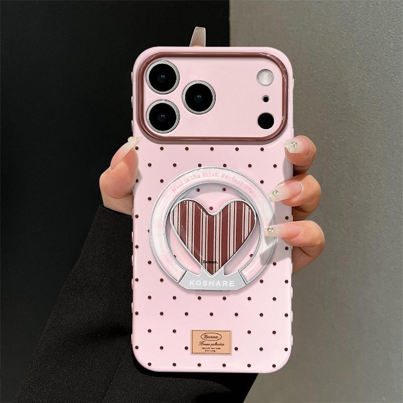 Ins Polka Dot Applies To Apple 17promax Mobile Phone Case Iphone15 Epoxy Love Bracket 16 New Women's 14.