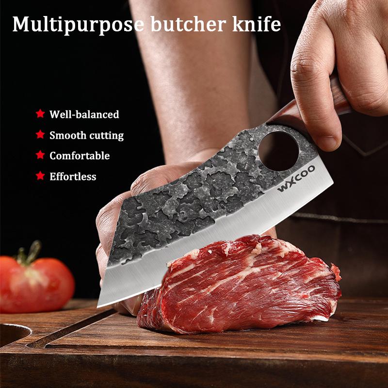 Sharp Boning Knife Butcher's Meat Cleaver Stainless Steel Chef's Knife Hand-forged Hammered Kitchen Knives Fruit Slicing Knife