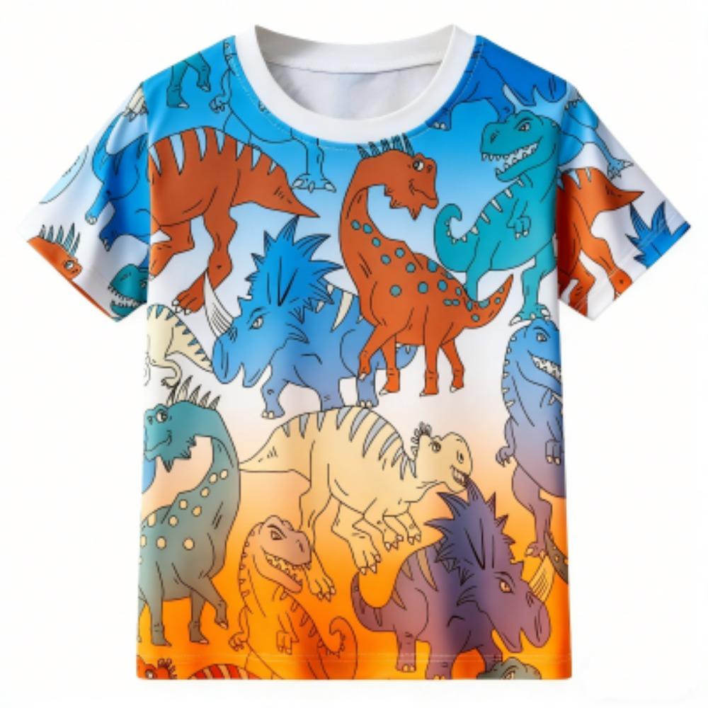 Kids T-shirt Colorful Cartoon Dinosaur 3D Print Kids Short Sleeves T-Shirt Loose Casual Summer Outdoor Boy and Girl Tees Tops