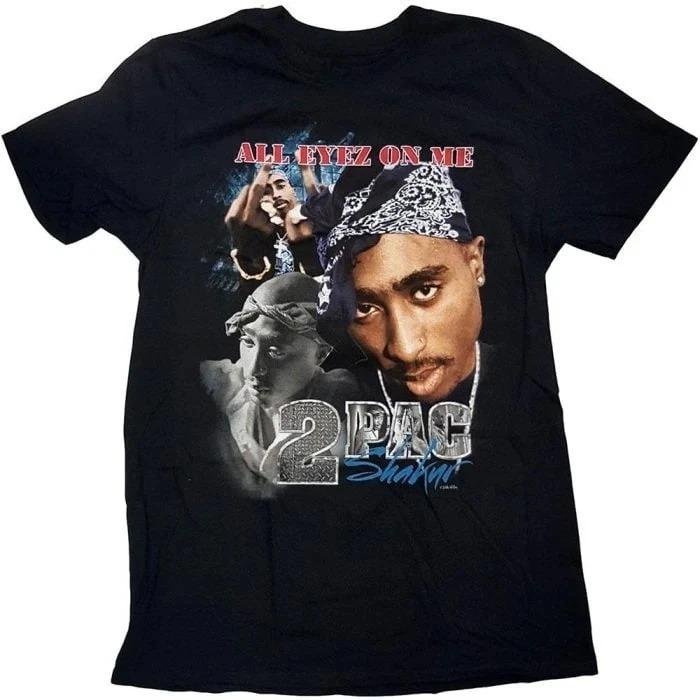 Tupac Shakur Portrait Vintage TShirt Pure Cotton Unisex Fan Tee Official 2Pac Hip Hop Printed Short Sleeve Streetwear Tshirt