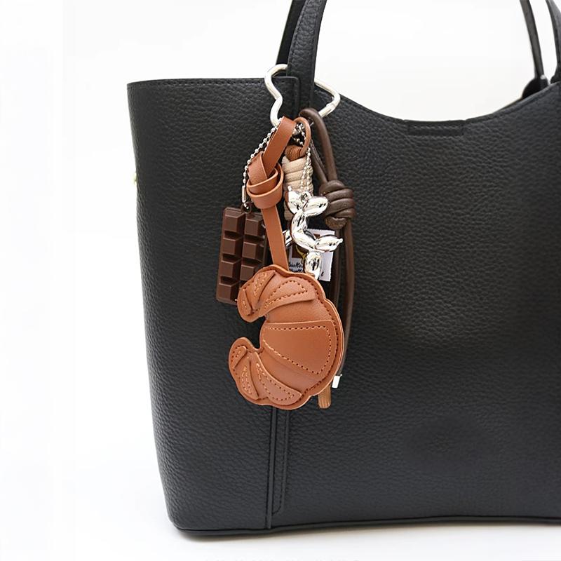 Yogodlns Lovely Hanger Pu Leather Croissant Pendant Fashion Bag Charm Heart Shaped Bag Decoration Bag Accessory Gift