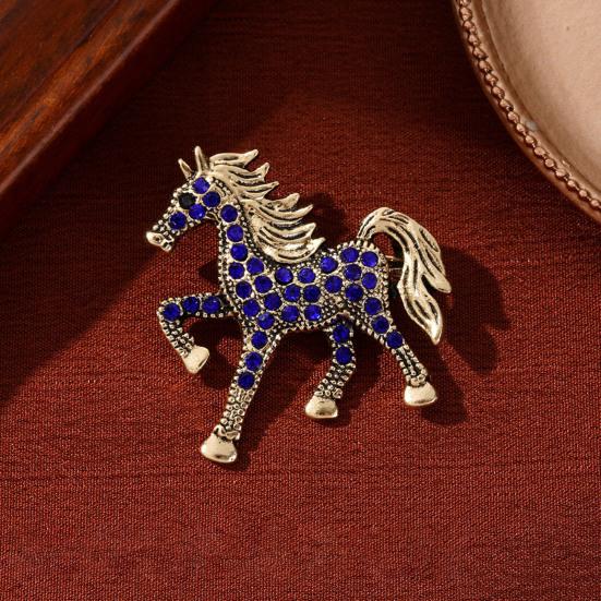 Retro Horse Brooch Rhinestone Inlaid Horse Pin Zodiac Year Animal Brooch Men Women Suit Accessory for Handbag Clothes Decoration