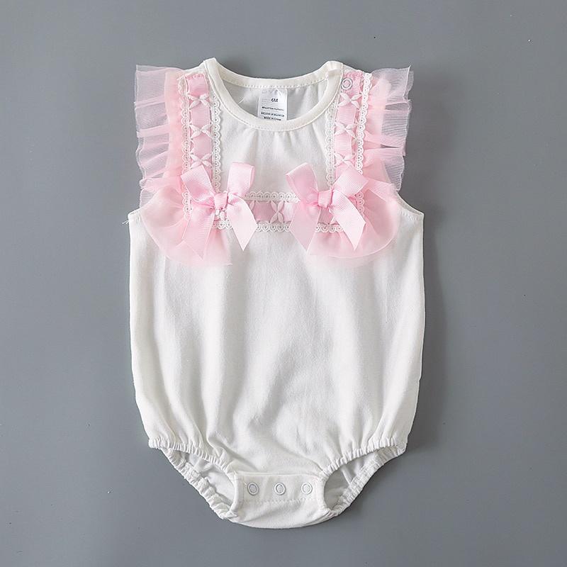 Zomer Kant Strik Pasgeboren Baby Meisjes Bodysuits Wit Mouwloos Katoen Jumpsuit Onesie Kleding