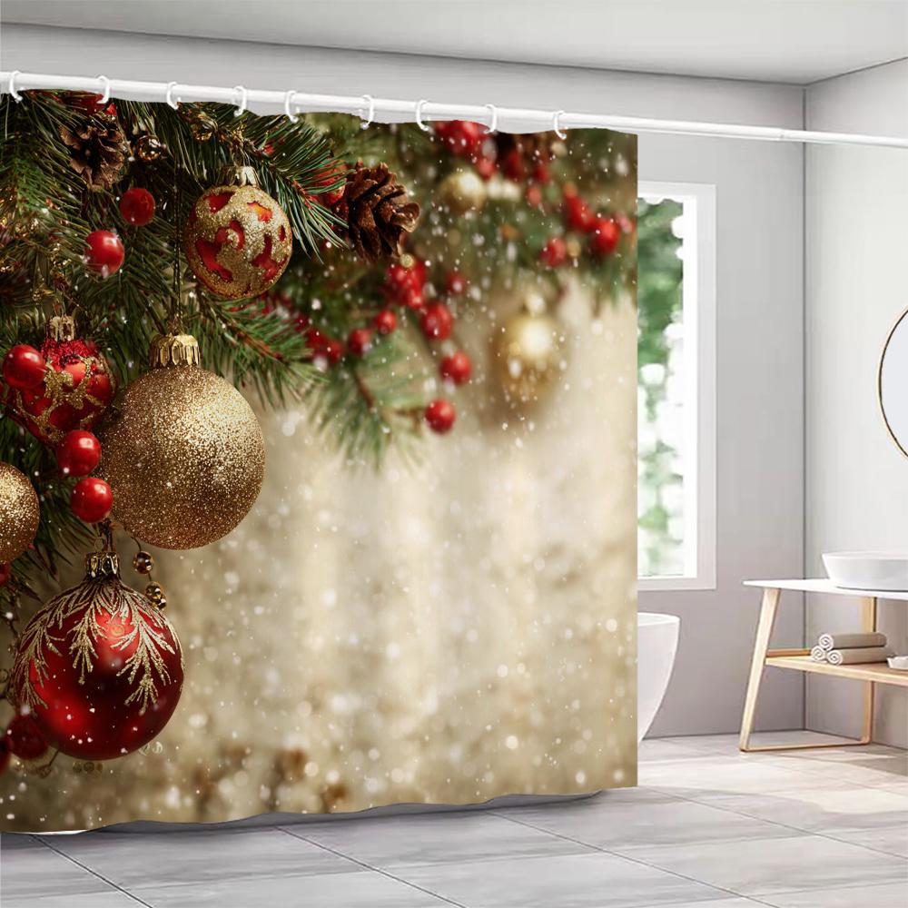 GAEChristmas Duschvorhänge mit Haken Weihnachtsbaum und Glocken Duschvorhang Polyester Badezimmervorhang Heimdeko Vorhang