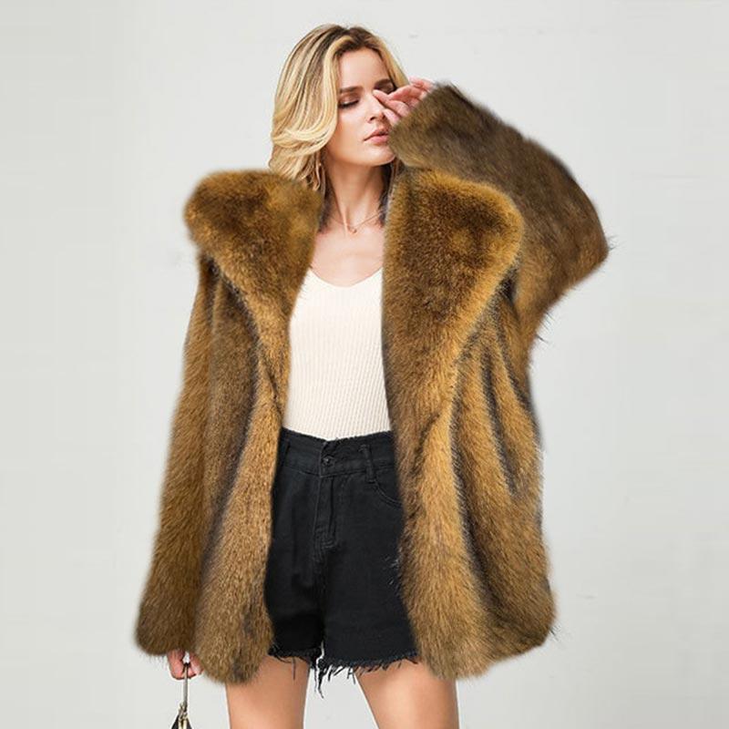 Casaco Quente de Lã Sintética Popular da Moda Feminina para Outono e Inverno de Comprimento Médio