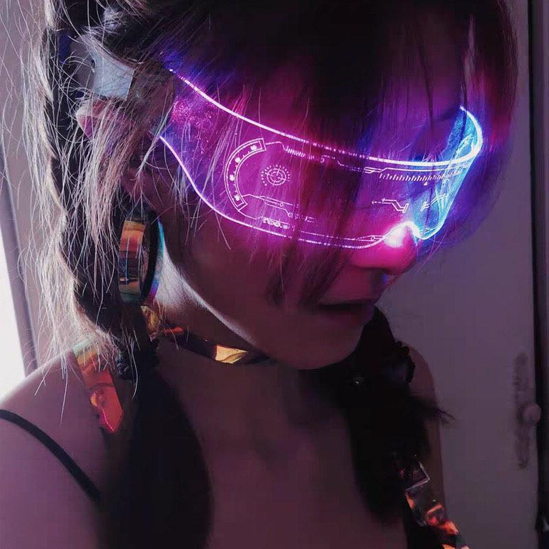 LED Lichtgevende Zonnebril Vintage Punk Goggles Mannen Vrouwen Fashion Party Kerst Kleurrijke Light Up Bril Shades UV400