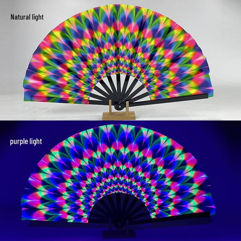 Luminous Folding Kung Fu Party Fan with UV Fluorescent Glow