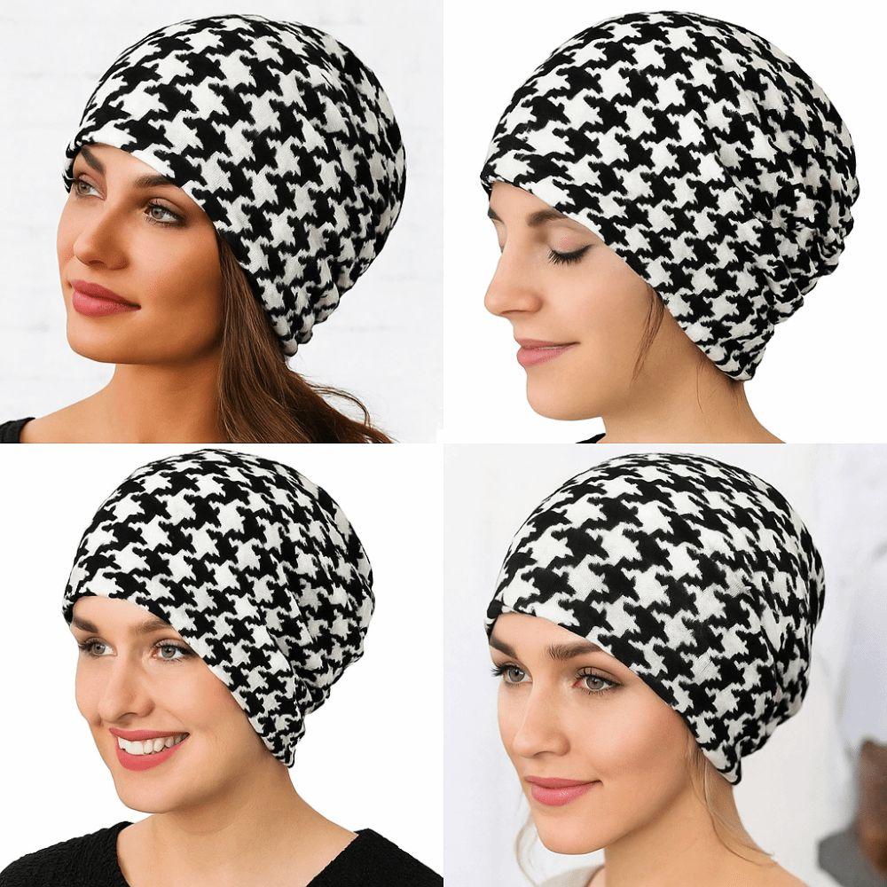 Contrasting Colors Pullover Hat Plaid Print Scarf Pullover Hat Casual Hedging Cap Multifunctional Turban Hats Autumn and Winter
