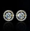 Luxury Crystal White Zircon Stud Earrings Simple Yellow Gold Color Round Vintage Wedding Jewelry For Women