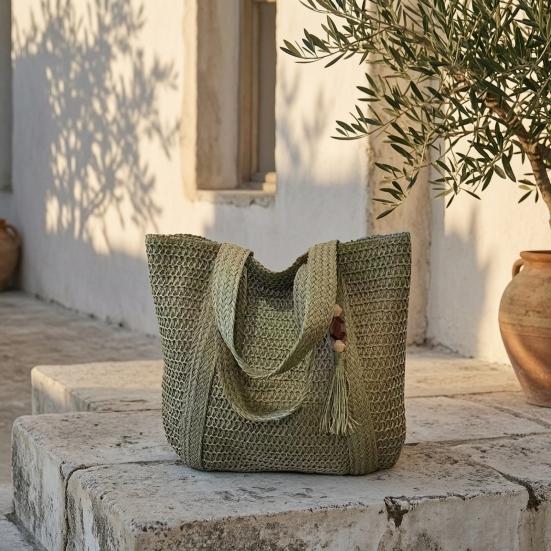 Woven Shoulder Bag Large Commuter Shoulder Bag Capacity Tote Bag Summer Beach Tote
