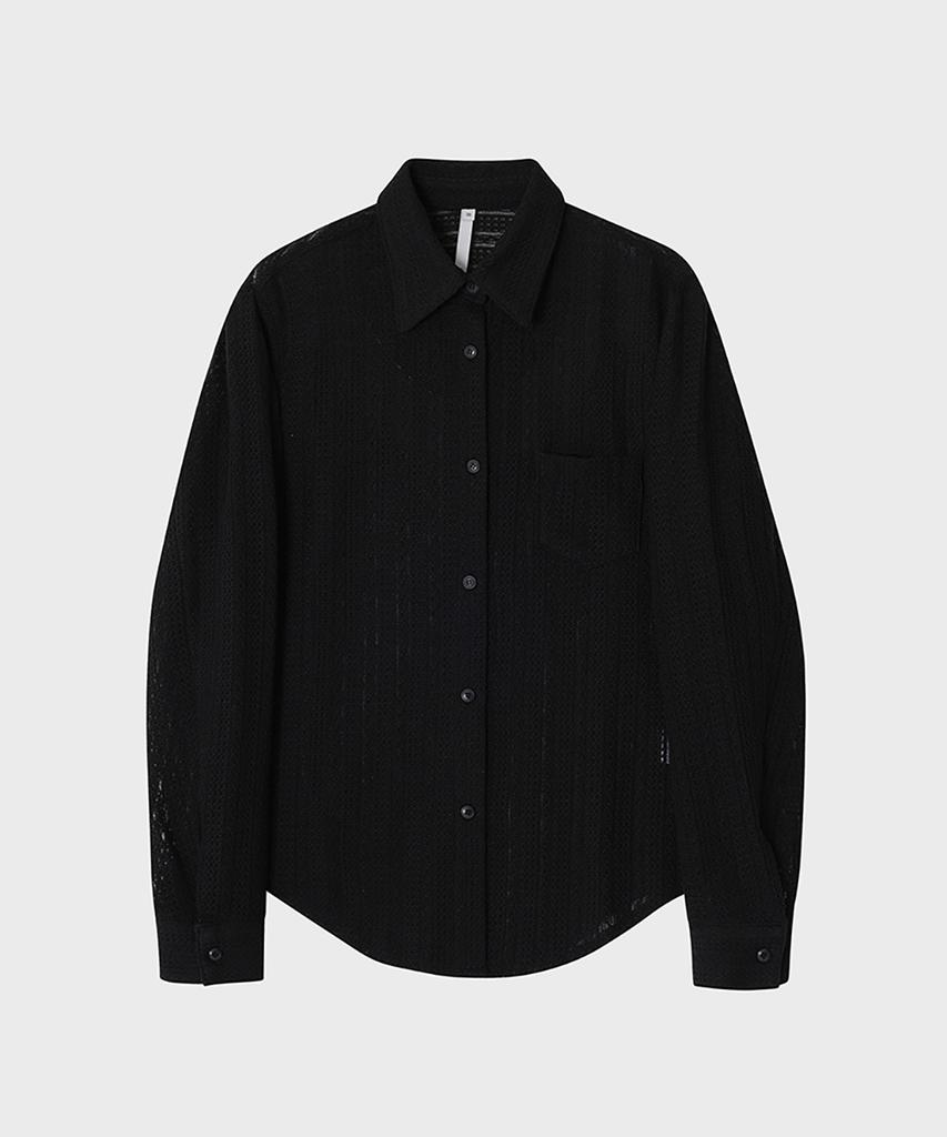 NOIRER FOR WOMAN Cotton Crochet Slim Shirt (Black)