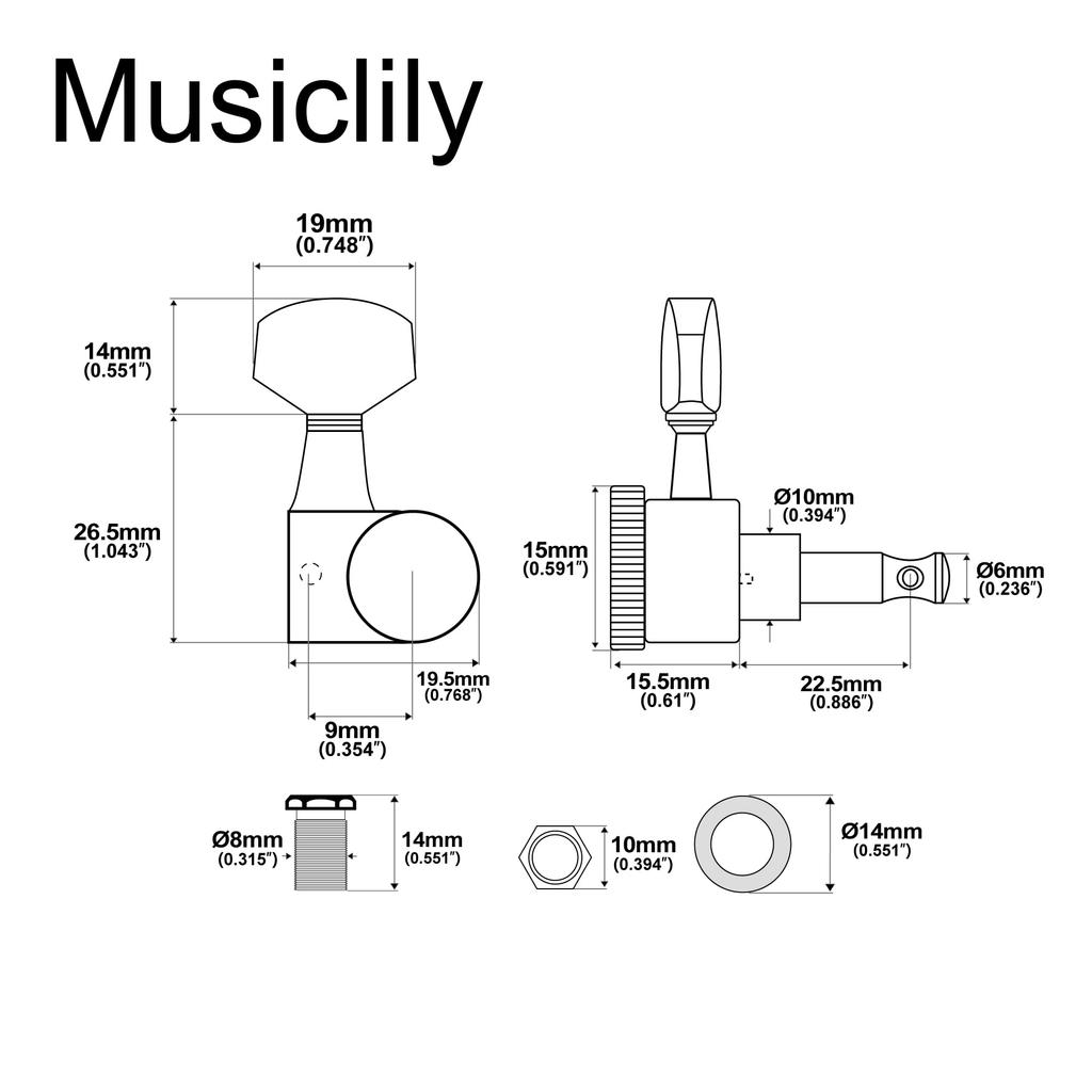 Musiclily Pro Locking for SQ Electric Chrome 6-Piece Single-Pin Tuners, Square, Strat/Telecaster Guitars,