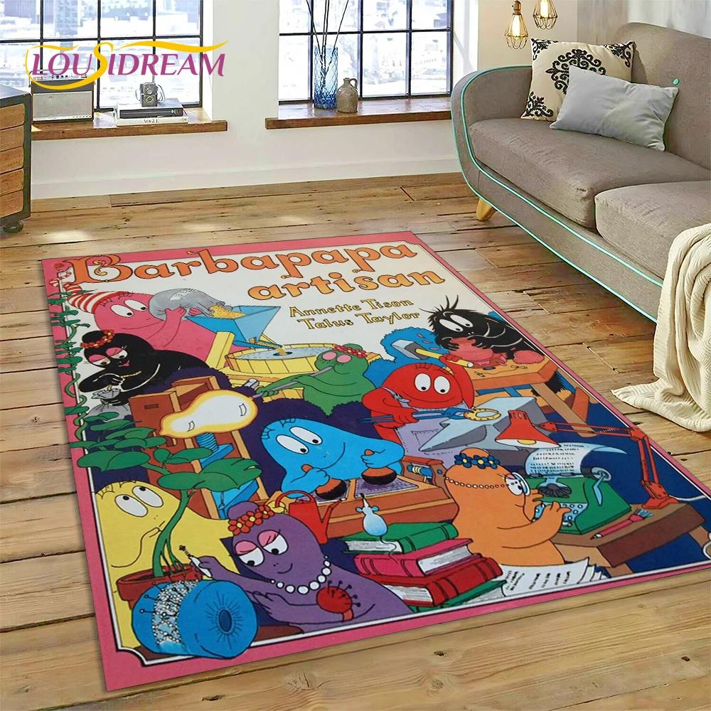 3D kreslený koberček Les Barbapapa Family HD Koberec pre obývaciu izbu Spálňa Domáce dekorácie, Podložka protišmyková dekorácia na pohovku Darček pre deti
