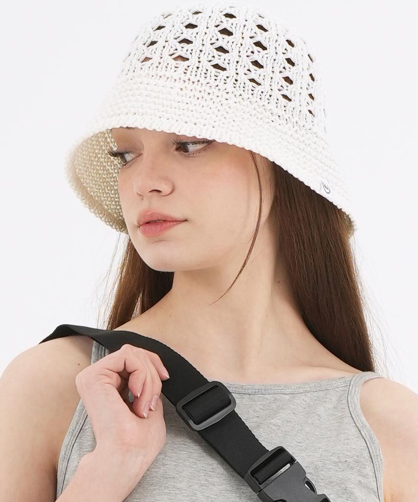 THE-ABON Women'S Summer Peaky Knitted Bucket Hat White