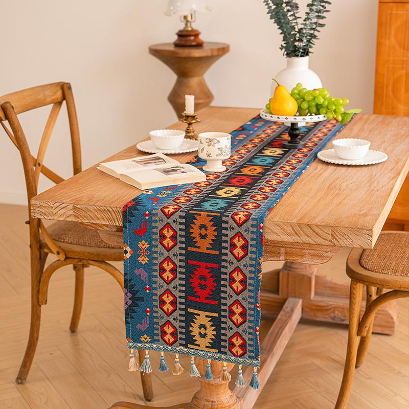 American Retro Polyester Cotton Table Runner Bohemian Style Long Dining Table Cloth Decorative Cover