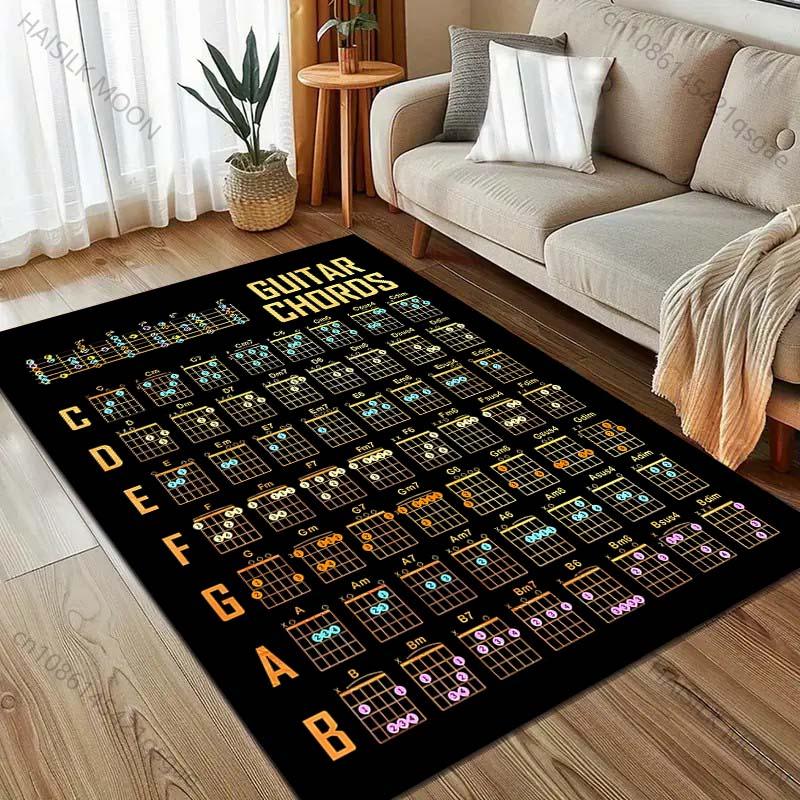 Gitaarakkoorden Print Tapijt voor Woonkamer Slaapkamer Nachtkastje Salontafel Vloermat Grote Maat Huis Vloerkleed Decor Muziekliefhebber