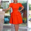Damenmode Sommer Frühling Einfarbiger Druck Plus Size Kurzarm O-Ausschnitt Hohe Taille Freizeitkleider
