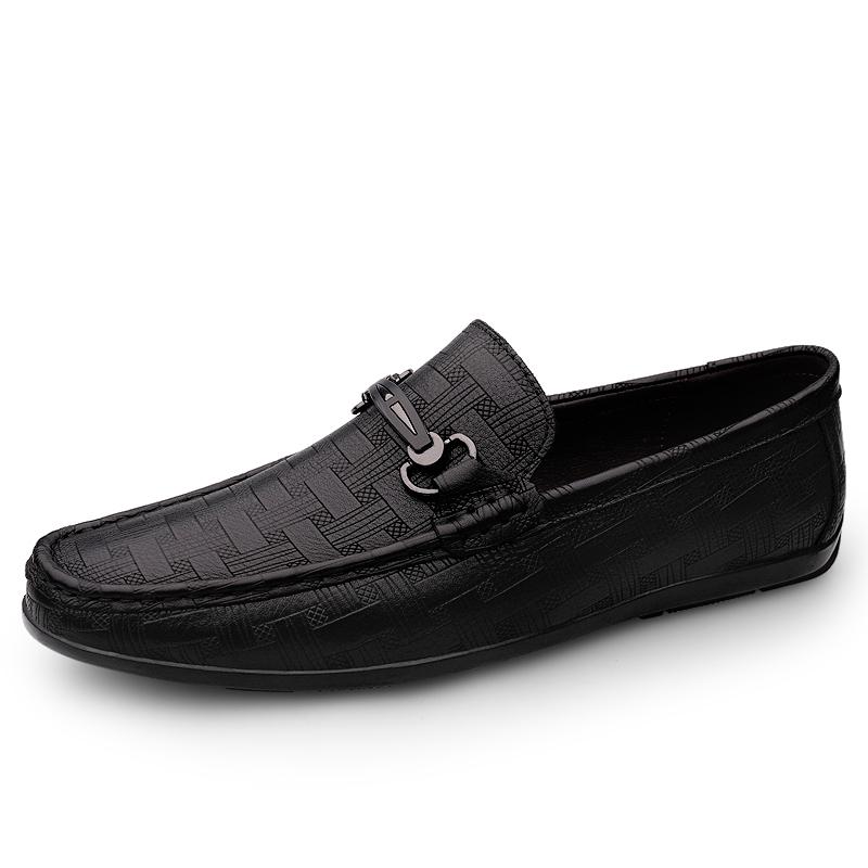 Mode Neuankömmling Schwarze Slipper Herren Echtleder Slipper Flats Hohe Qualität Herren Businessschuhe Weiche Sohle Freizeitschuhe Mokassin