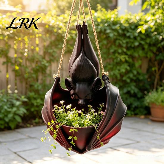 Halloween Theme Interior Embellishments Hanging Bat Plant Pot, Shaped Planter, 3D Printed Gothic Unique Pots for Indoor Plants Flower Holder