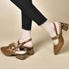 New Leather Roman French Toe Cap Women Sandals Soft Bottom Pointed Toe Thick Heel Ladies Shoes Zapatos Mujer
