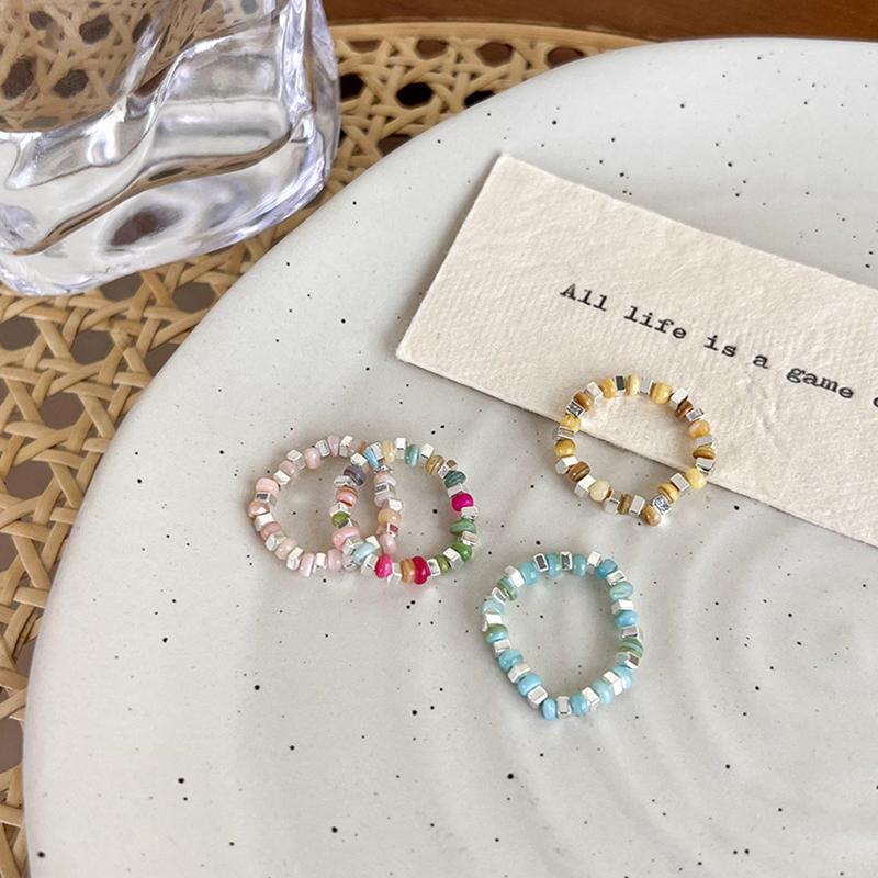 Neuer Bunter Perlenring für Damen Mädchen Süße Persönlichkeit Unregelmäßig Mehrere Perlen Reiskornperlen Geometrie Metallringe Schmuck Geschenke