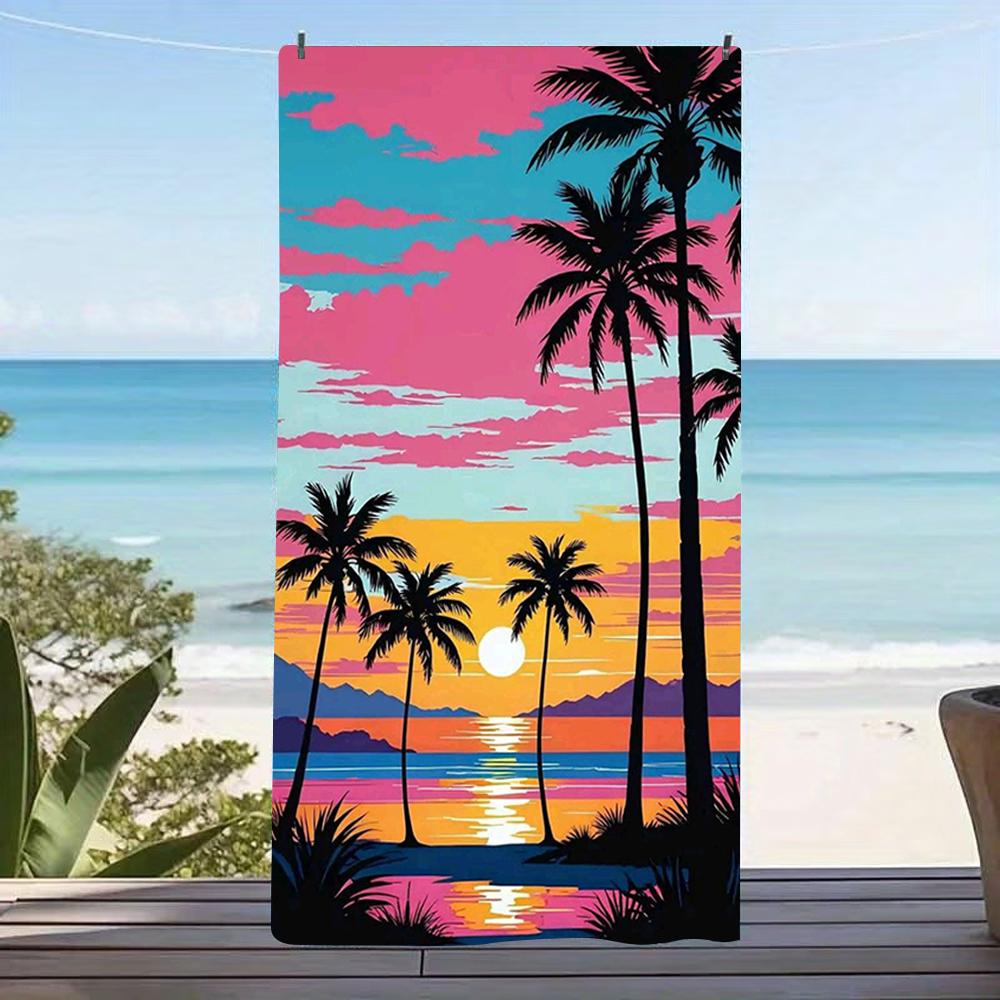 Colorful Ocean Sunset Palm Silhouette Beach Towel, Lightweight Quick-Drying Towel for Travel and Outdoor Activities