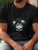 Rosaria Chibi Graphic Black T-shirt - 180g Cotton Crew Neck Short Sleeve Tee with Single-Sided Digital Print