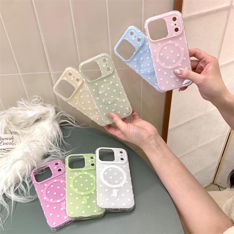 Simple Solid Color Polka Dot Magnetic Phone Case for iPhone 17/16 Pro Max/15/14