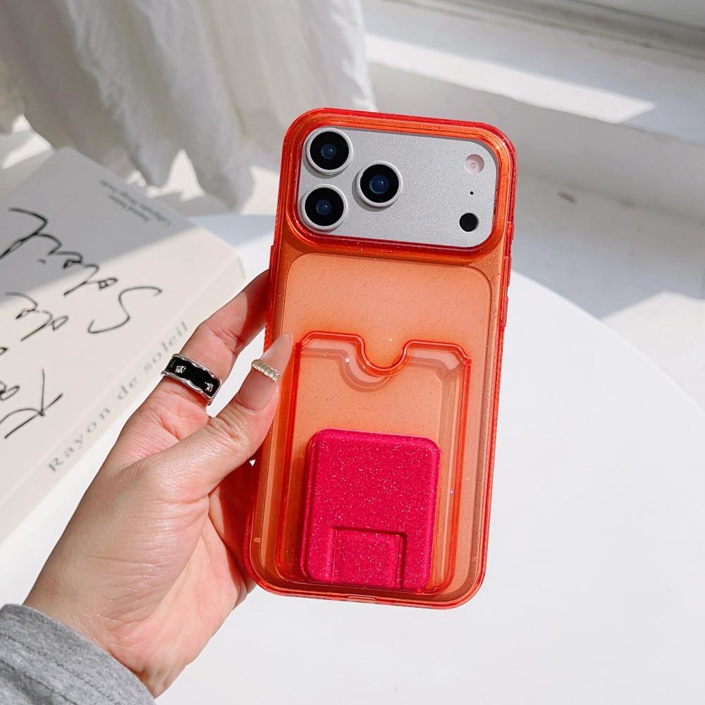 Glitter Bling Clear Card Holder Slot Phone Case For iPhone 17 Air 16 15 14 13 Pro Max Plus Wallet Pocket Bracket Cover