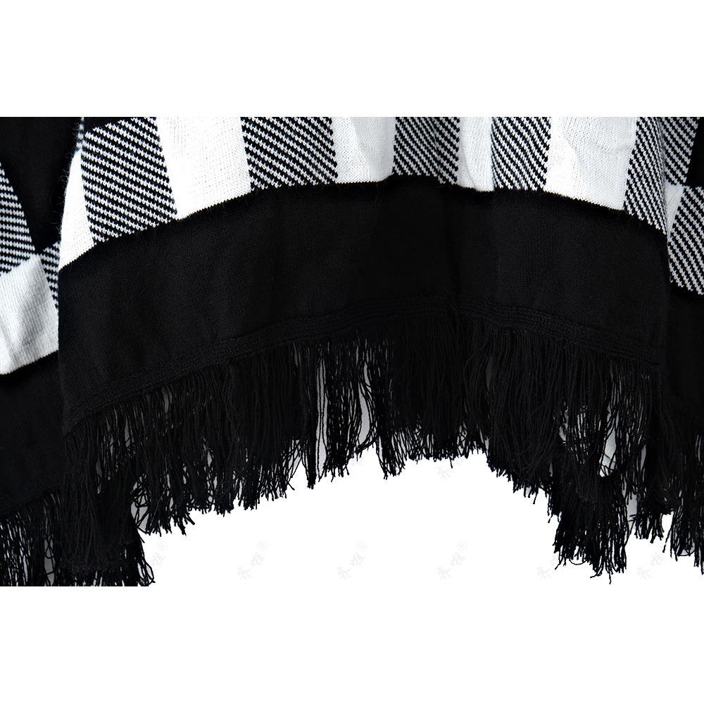 Hot Autumn and Winter New Fringed Cape Plaid Shawl Soft Waxy Sweater Knitted Cardigan with Double-sided Cape