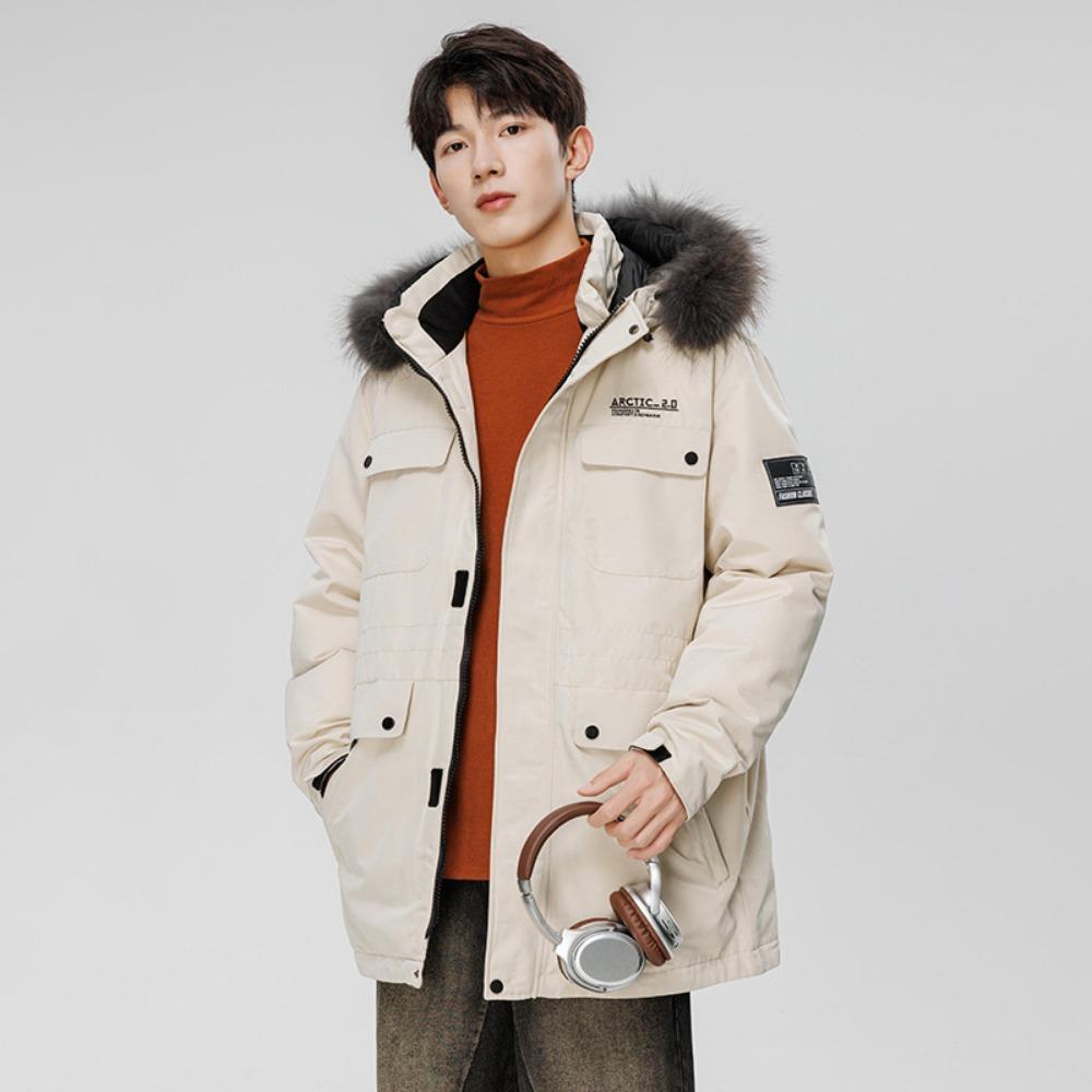 Doudoune homme moyenne et longue grand col en fourrure à capuche veste d'hiver outil tendance marque décontractée et chaude