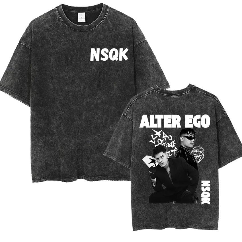 Rapper NSQK AOOU THNK ABOUT ME 2025 Vintage Washed T Shirts Mens Hip Hop Fashion ONeck Short Sleeve Tshirt Unisex Streetwear