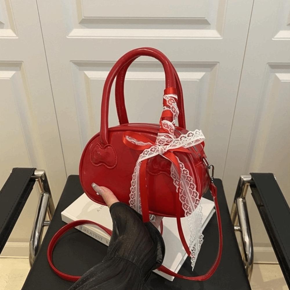 Fashion Korean Bow Crossbody Bag Y2k Leisure Lace Ribbons Boston Bag Pu Leather Sweet Commute Handbag Spring And Summer