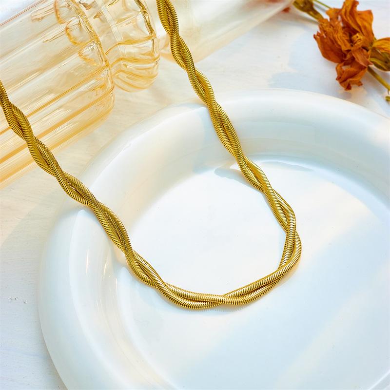 Fashion Minimalist Braid Twist Gold Chain Necklace and Bracelet Set for Men Women Casual Chic