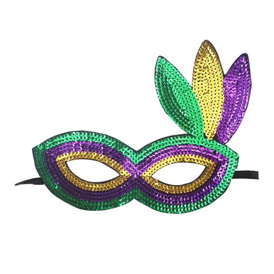 Purple Green Yellow Sequin Mardi Gras Masque Masquerade Venetian Carnival Half Face Masque for Halloween Party Costume Prom Ball Cosplay Accessory