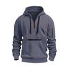 Fall Winter Men Hoodie Zipper Decor Hooded Long Sleeves Loose Pure Color Multi Pockets Drawstring Elastic Cuff Pullover Top
