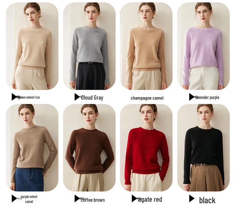 Reiner Kaschmir Damen Lockerer Pullover - Rundhalsausschnitt, Einfarbig, Warme Strickware für Herbst/Winter