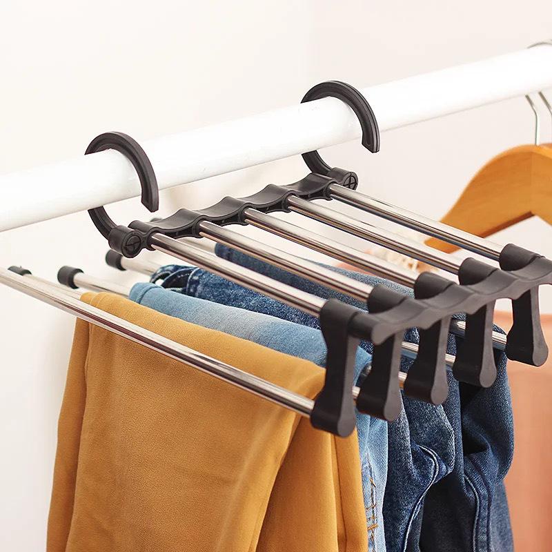 1PC Telescopic Folding Pants Rack Multi-layer Pants Rack Pants Hanger Household Magic Pants Clip Wardrobe Storage